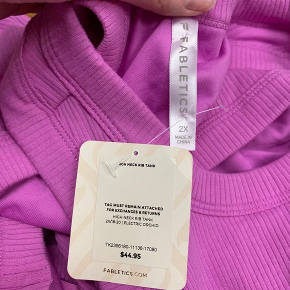 Fabletics High Neck Ribbed Tank Top‎ Sleeveless Electric Orchid Purple Size 2X - Picture 5 of 7
